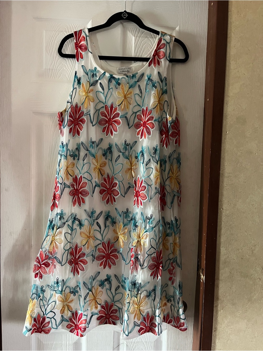 Signature by Robbie Bee Floral Embroidered Mesh Sleeveless Dress White XL